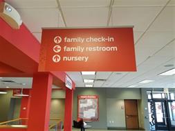 hanging wayfinding sign